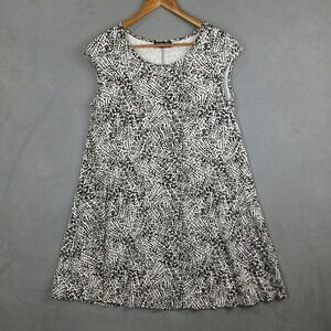 Always A Line Mini Dress Womens Medium Black White Abstract Rayon Sleeveless